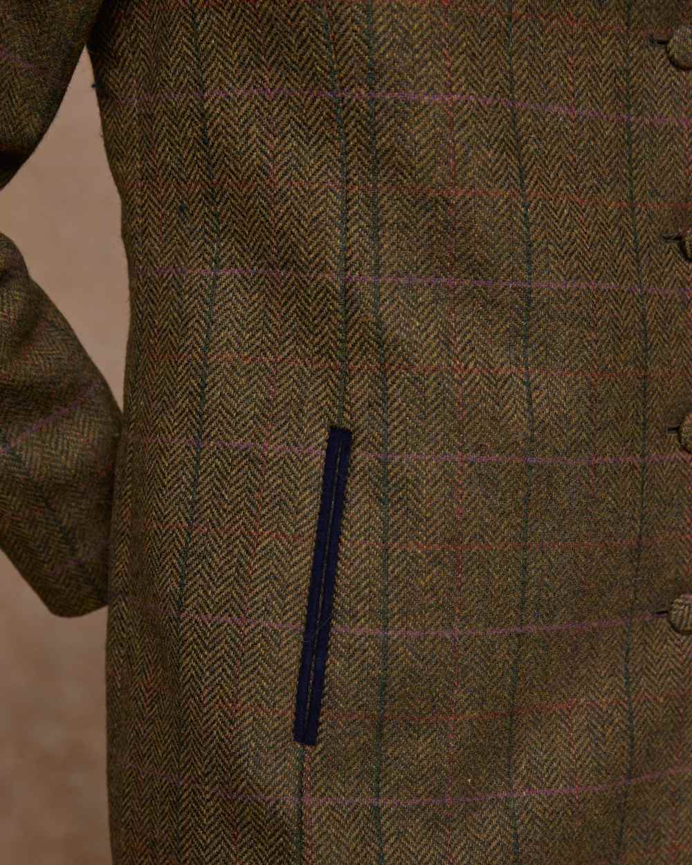 Woodland Check coloured Jack Murphy Womens Robin Tweed Coat on textured background