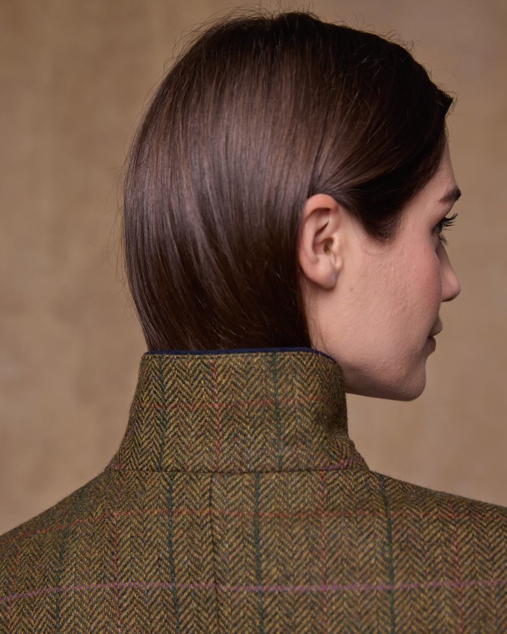 Woodland Check coloured Jack Murphy Womens Robin Tweed Coat on textured background