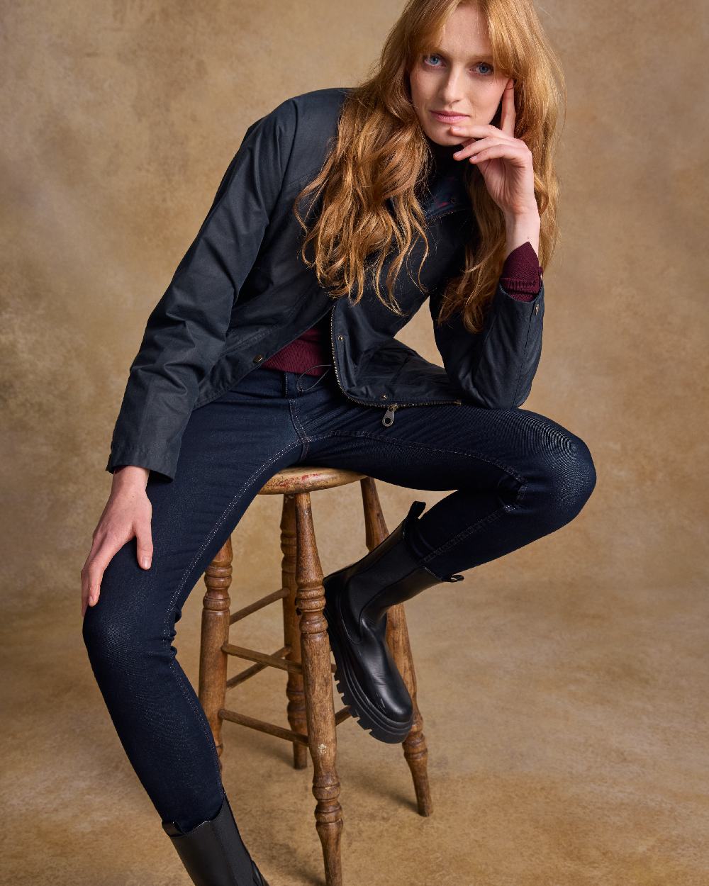 Navy Coloured Jack Murphy Womens Sally Wax Jacket on indoor background