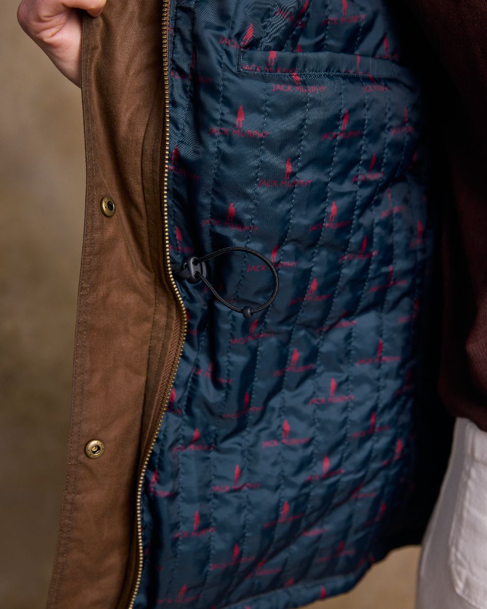 Tan Coloured Jack Murphy Womens Sally Wax Jacket on indoor background