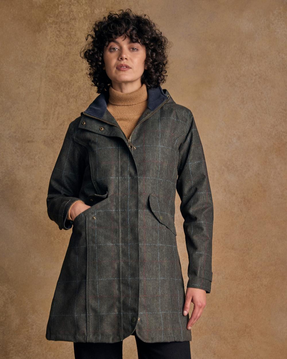 Digital Print Green Windowpane Coloured Jack Murphy Womens Sophia Waterproof Jacket on indoor background