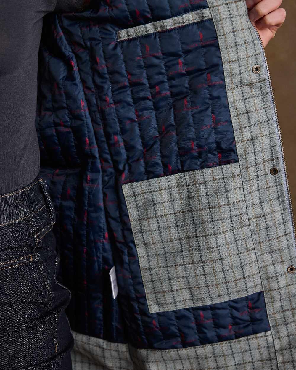 Digital Print Jade Check Coloured Jack Murphy Womens Sophia Waterproof Jacket on indoor background