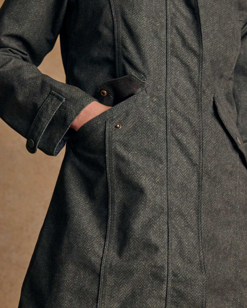 Green Fields Digital Print Coloured Jack Murphy Womens Sophia Waterproof Jacket on indoor background