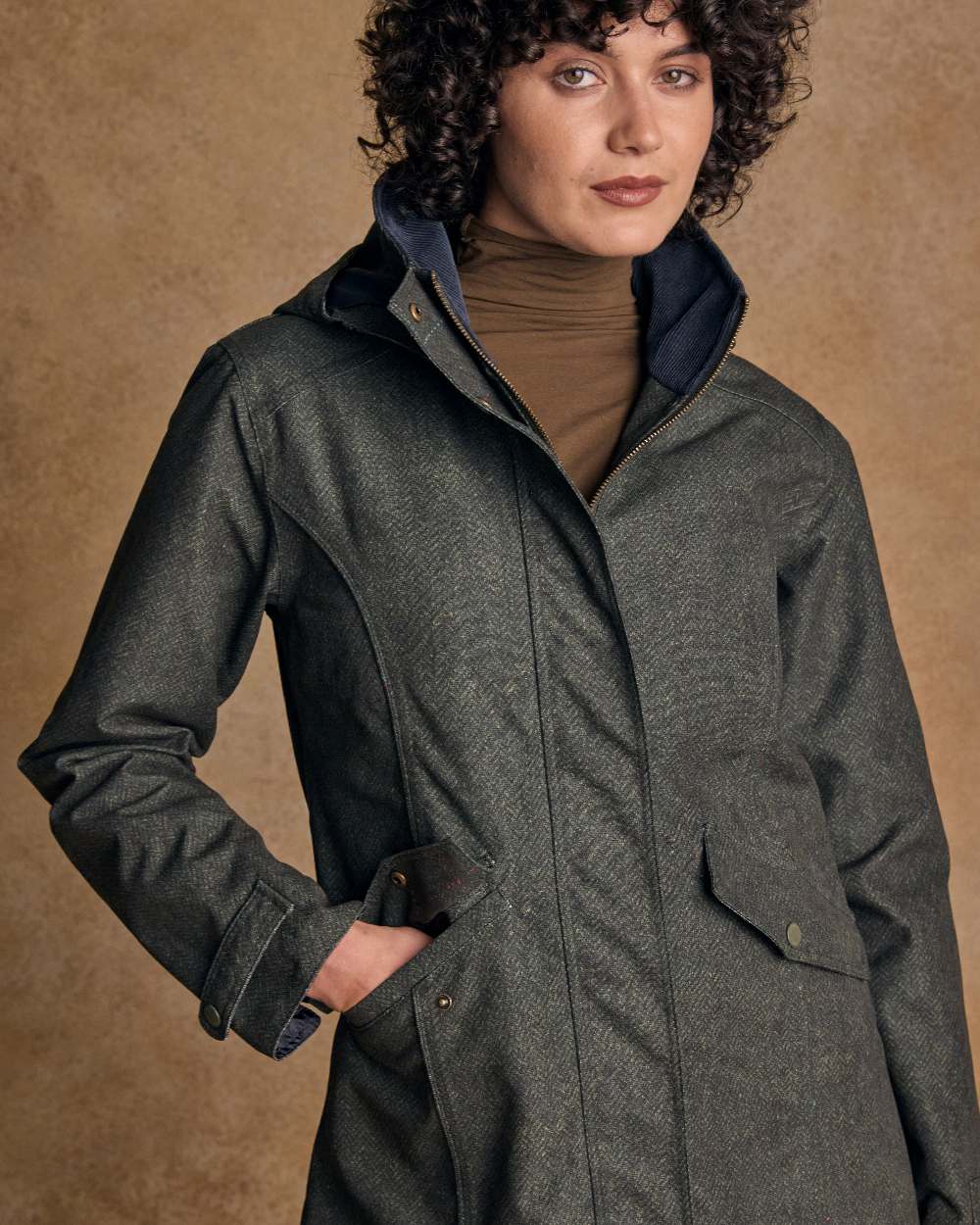 Green Fields Digital Print Coloured Jack Murphy Womens Sophia Waterproof Jacket on indoor background