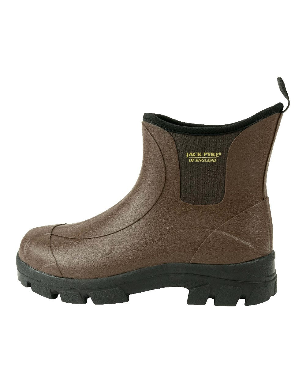 Brown coloured Jack Pyke Ankle Wellington Boots on white background