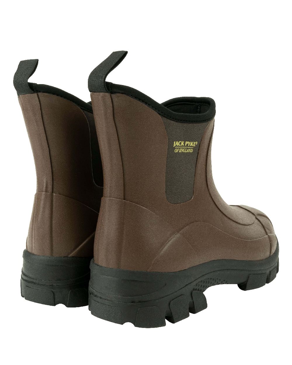 Brown coloured Jack Pyke Ankle Wellington Boots on white background