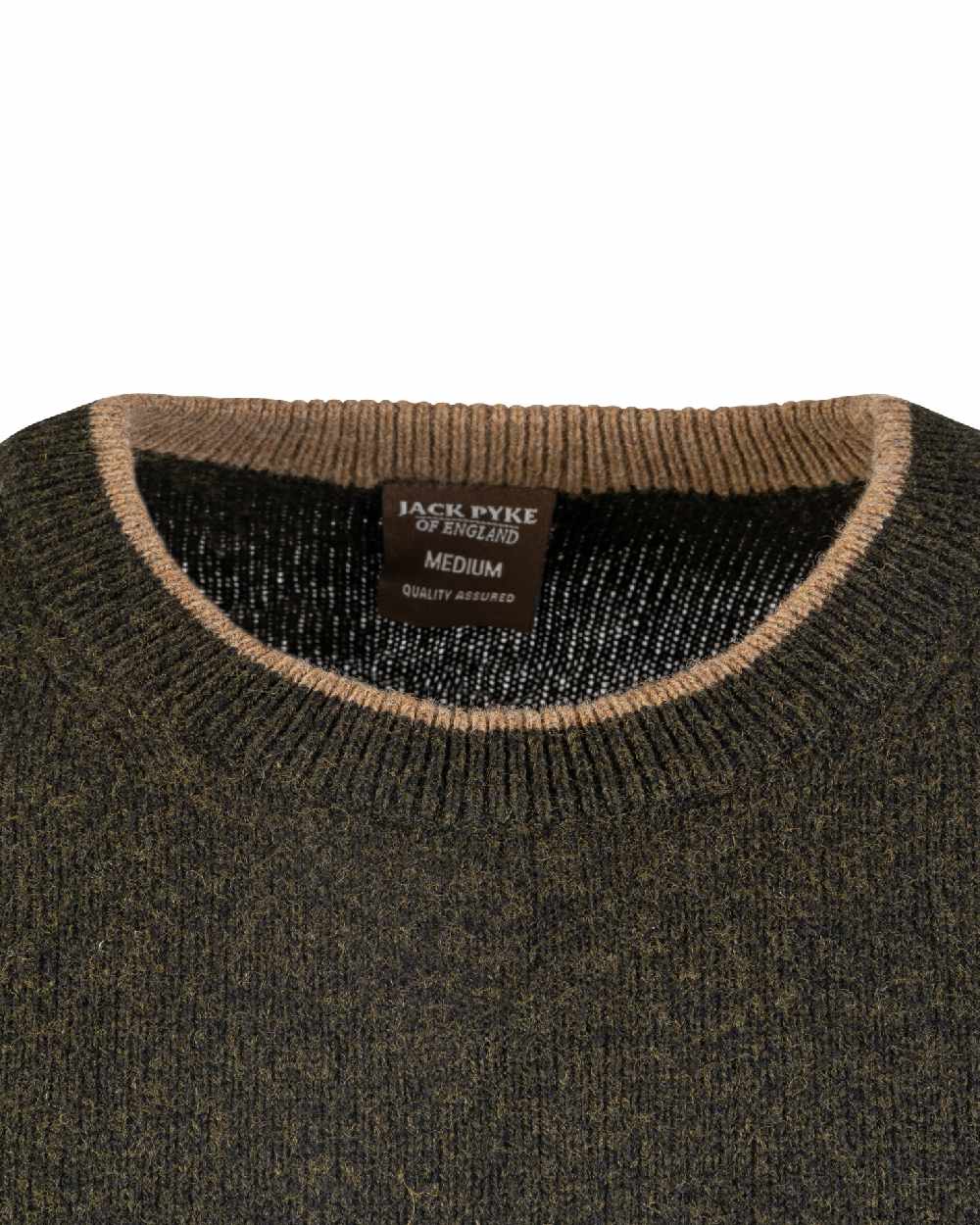 Dark Olive coloured Jack Pyke Ashcombe Lambswool Crewknit Pullover on white background