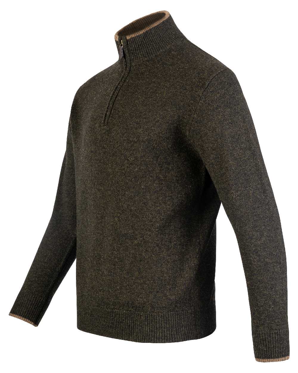 Dark Olive coloured Jack Pyke Ashcombe Lambswool Zip Knit Pullover on white background