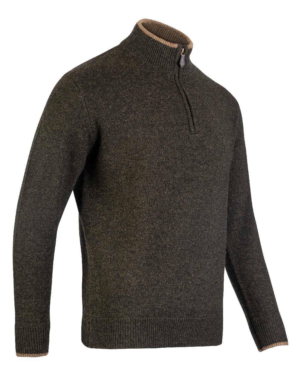 Dark Olive coloured Jack Pyke Ashcombe Lambswool Zip Knit Pullover on white background