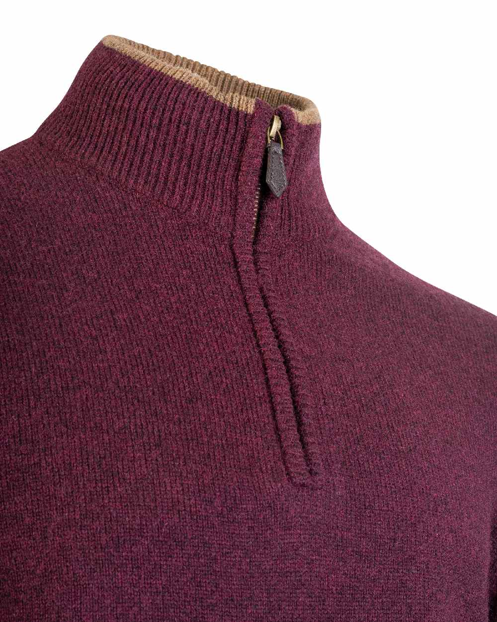 Plum coloured Jack Pyke Ashcombe Lambswool Zip Knit Pullover on white background