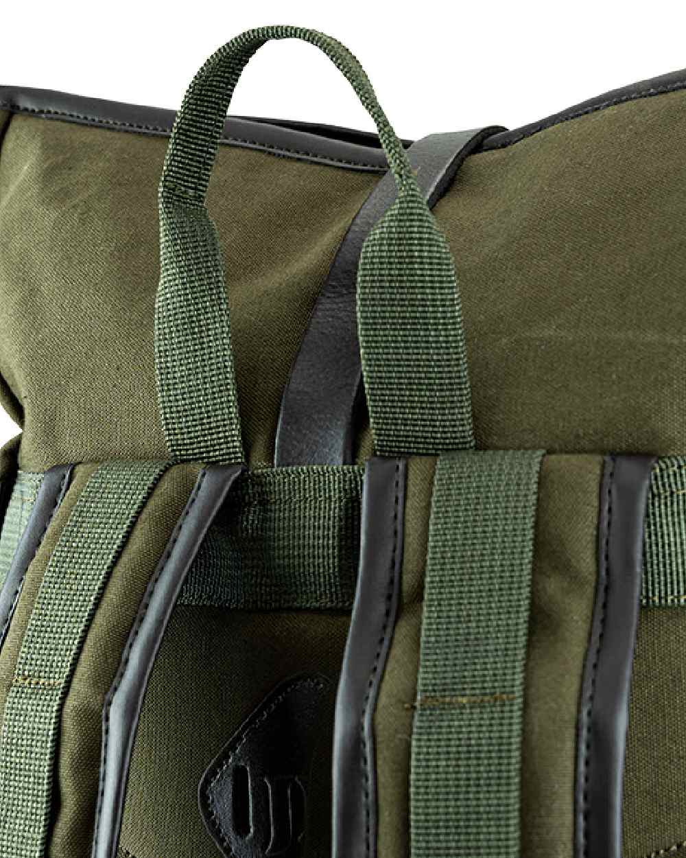 Green coloured Jack Pyke Canvas Fold Top Rucksack on white background