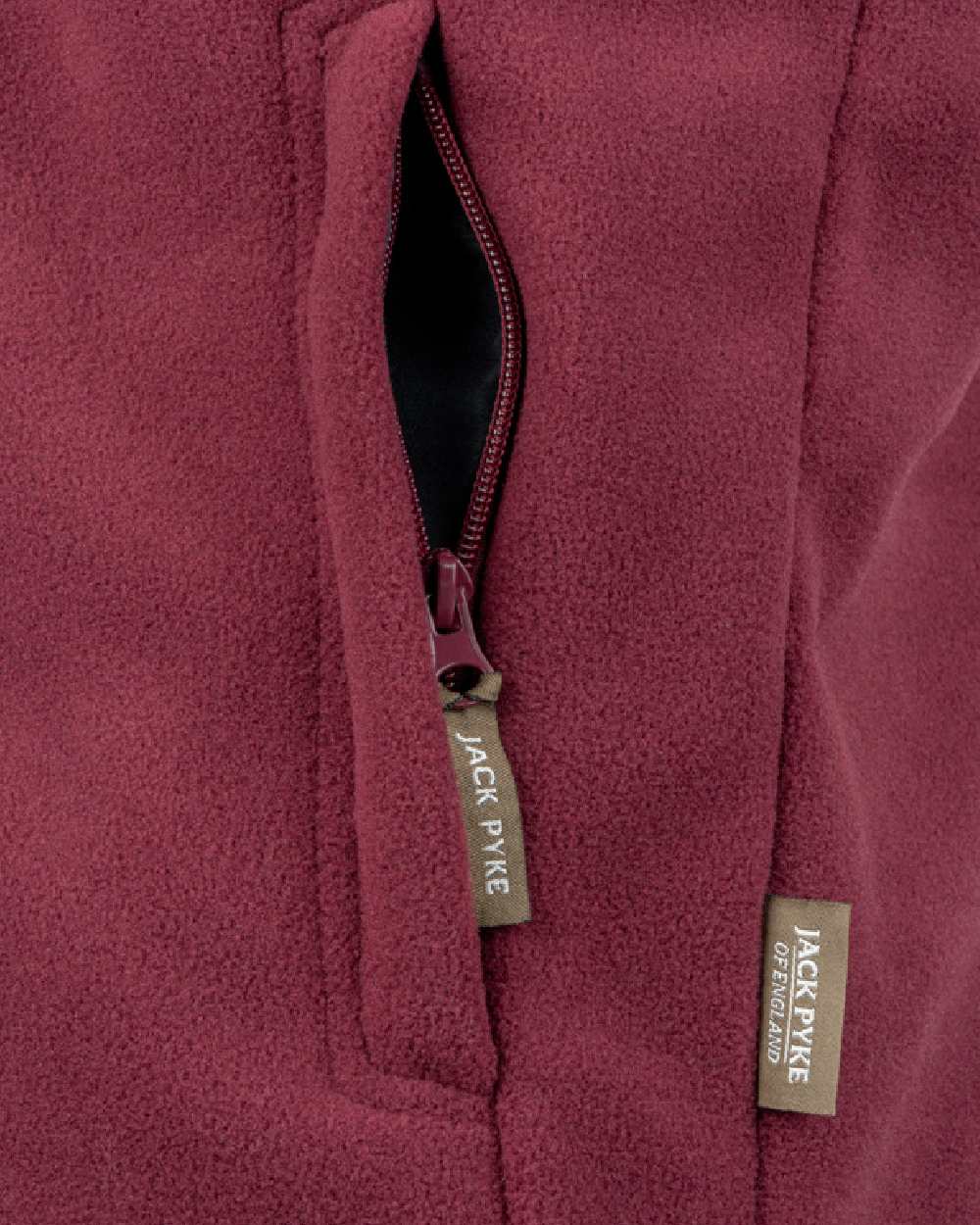 Burgundy coloured Jack Pyke Countryman Fleece Gilet on white background