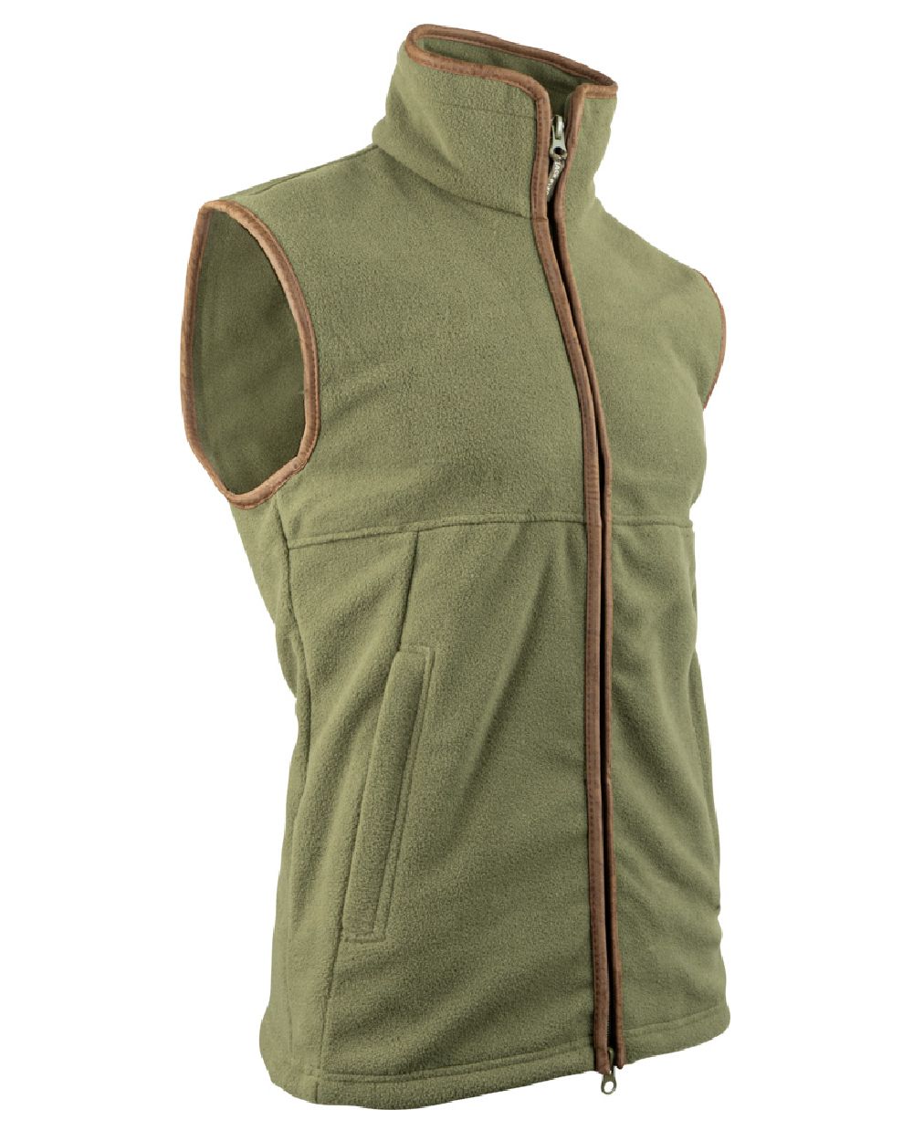 Light Olive coloured Jack Pyke Countryman Fleece Gilet on white background