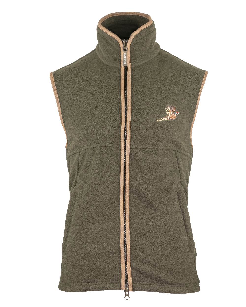Pheasant Olive coloured Jack Pyke Countryman Fleece Gilet on white background
