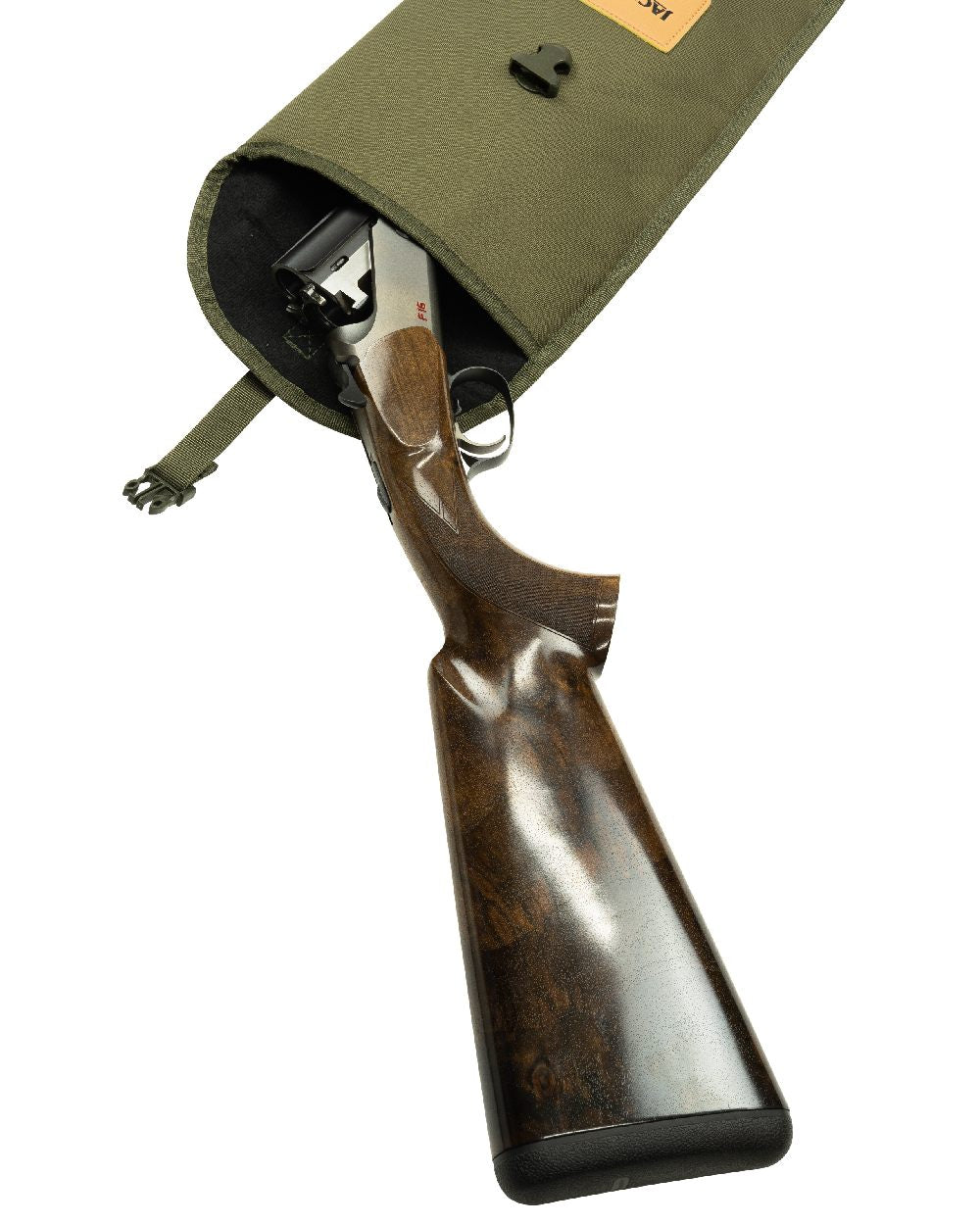 Green coloured Jack Pyke Foldable Gun Slip on white background