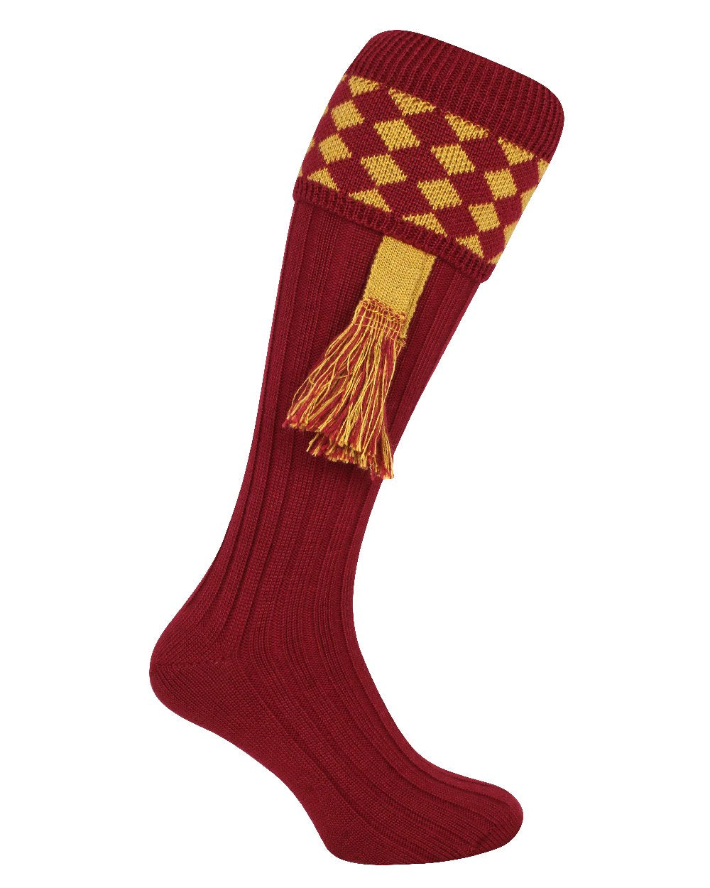 Burgundy coloured Jack Pyke Harlequin Socks on white background