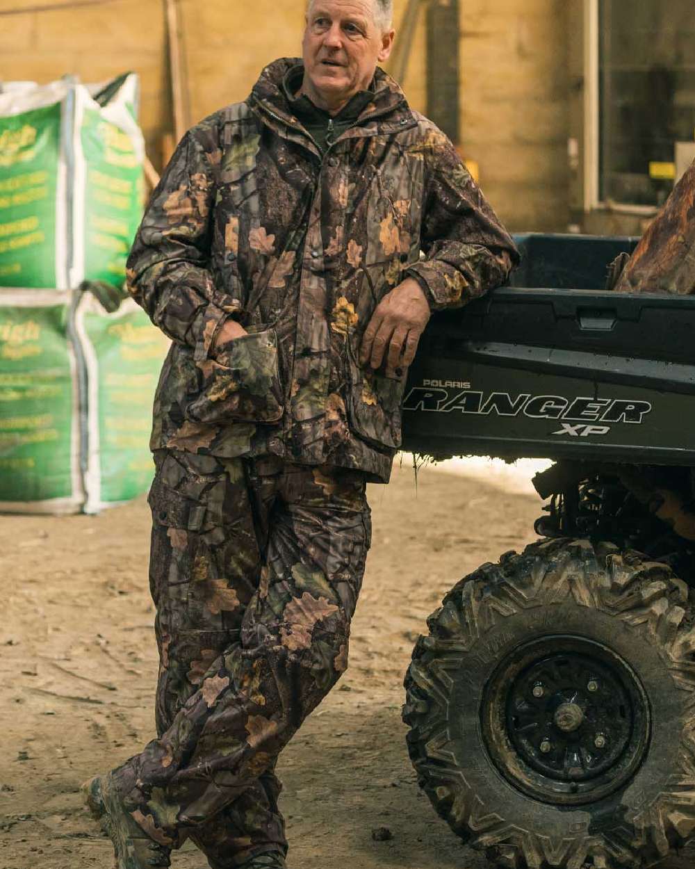 EVO coloured Jack Pyke Hunters Trousers on truck background