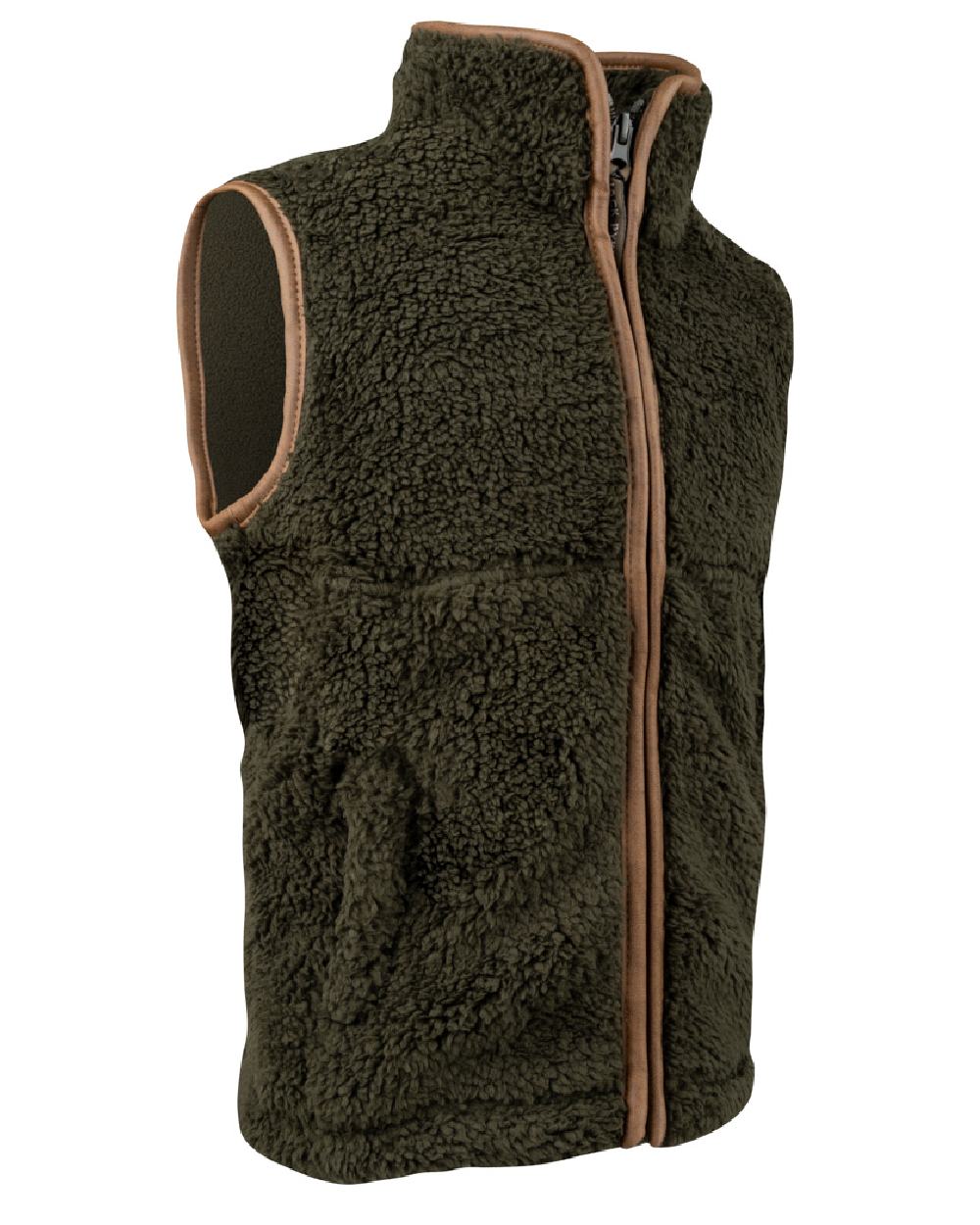 Dark Olive coloured Jack Pyke Junior Sherpa Fleece Gilet on white background
