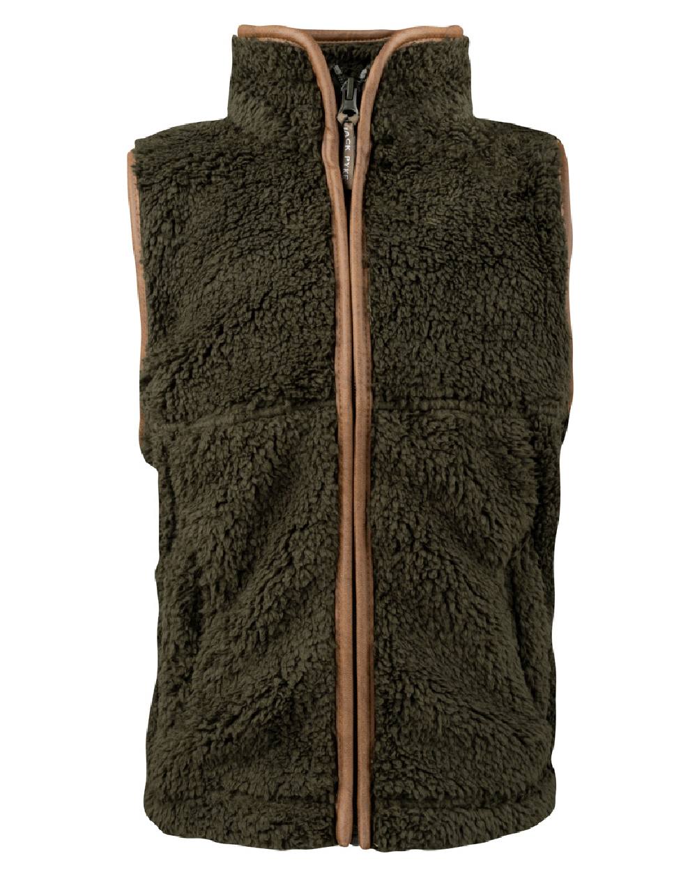 Dark Olive coloured Jack Pyke Junior Sherpa Fleece Gilet on white background