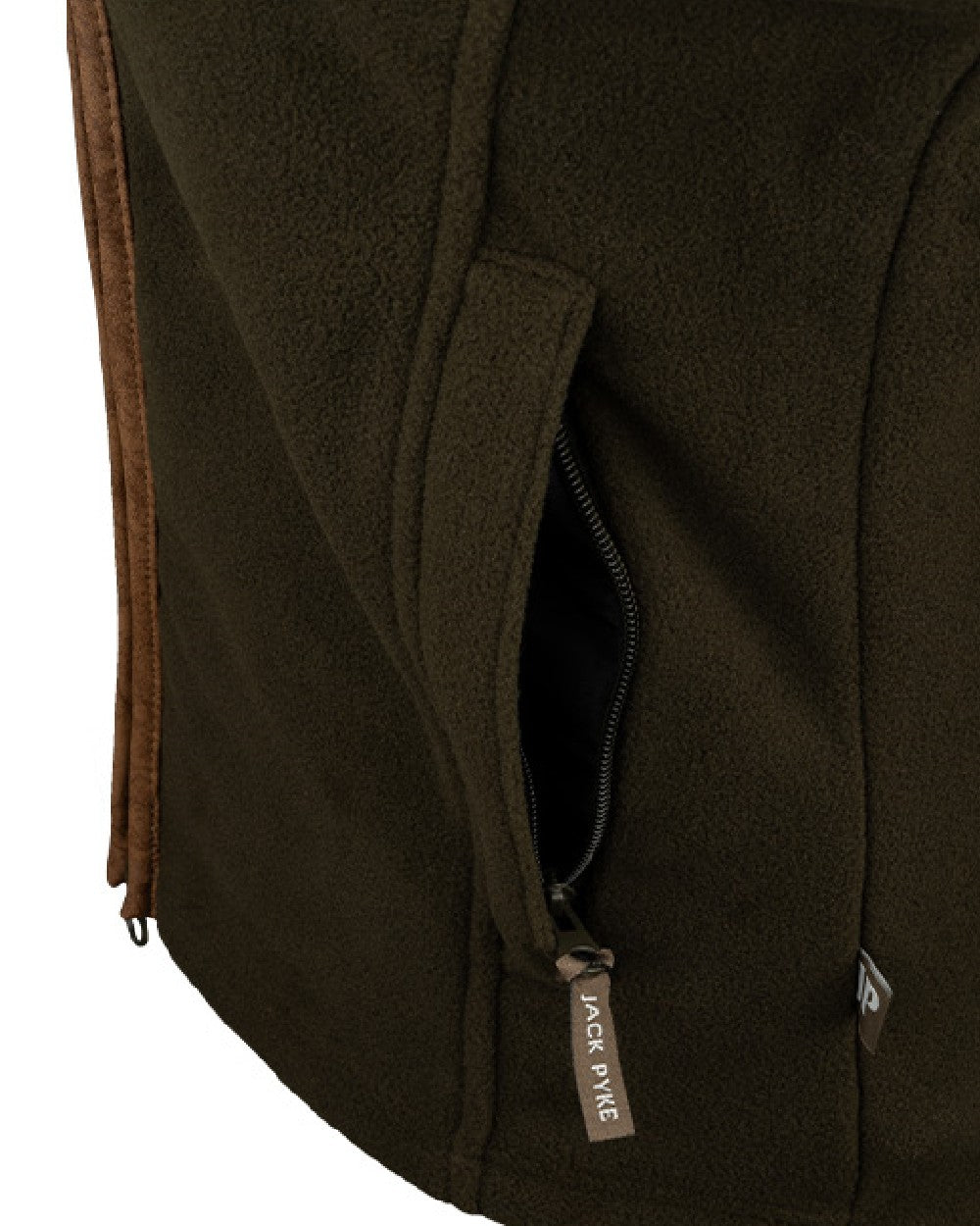 Dark Olive coloured Jack Pyke Ladies Countryman Fleece Gilet on white background