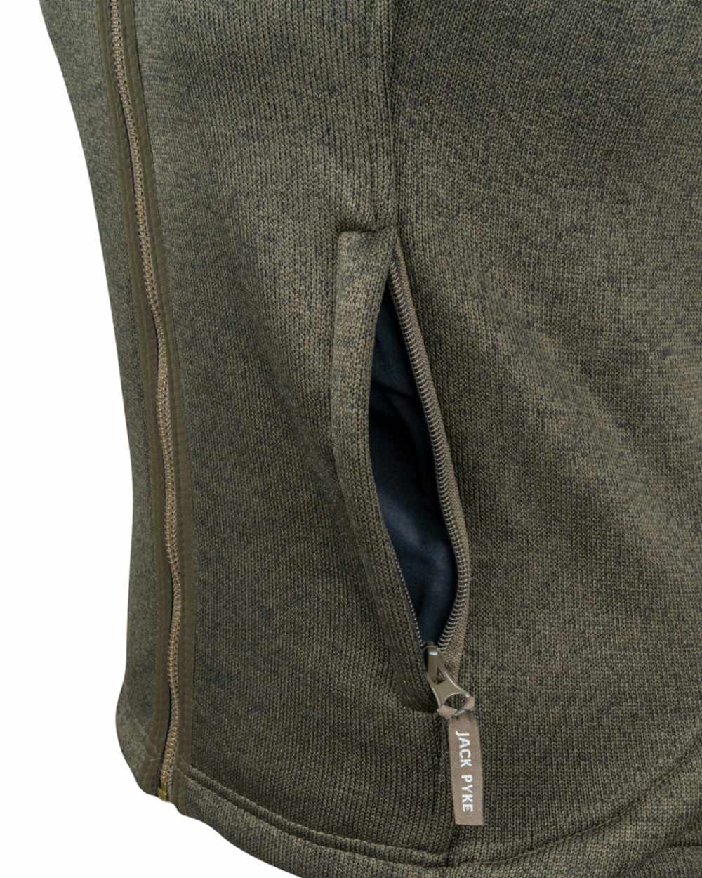 Dark Olive coloured Jack Pyke Ladies Melange Fleece Gilet on white background