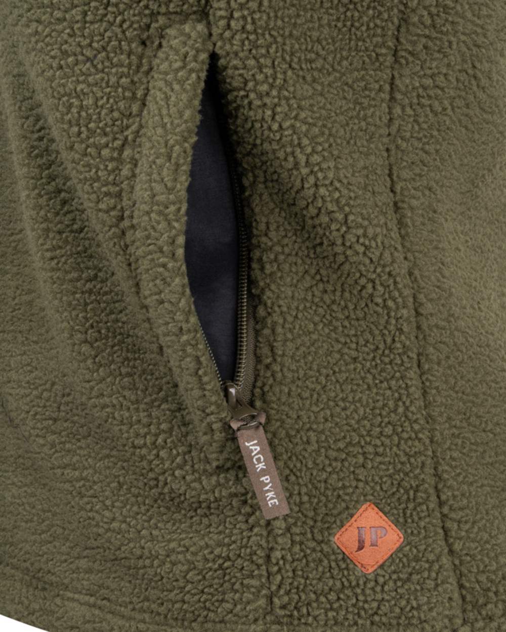 Olive coloured Jack Pyke Ladies Sherpa Fleece Gilet on white background