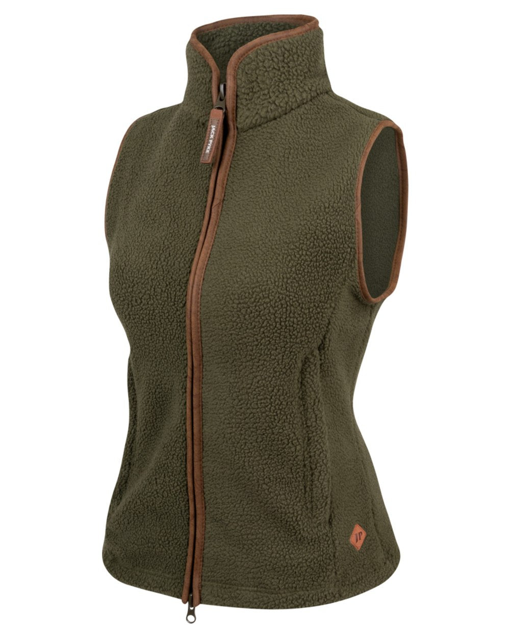 Olive coloured Jack Pyke Ladies Sherpa Fleece Gilet on white background