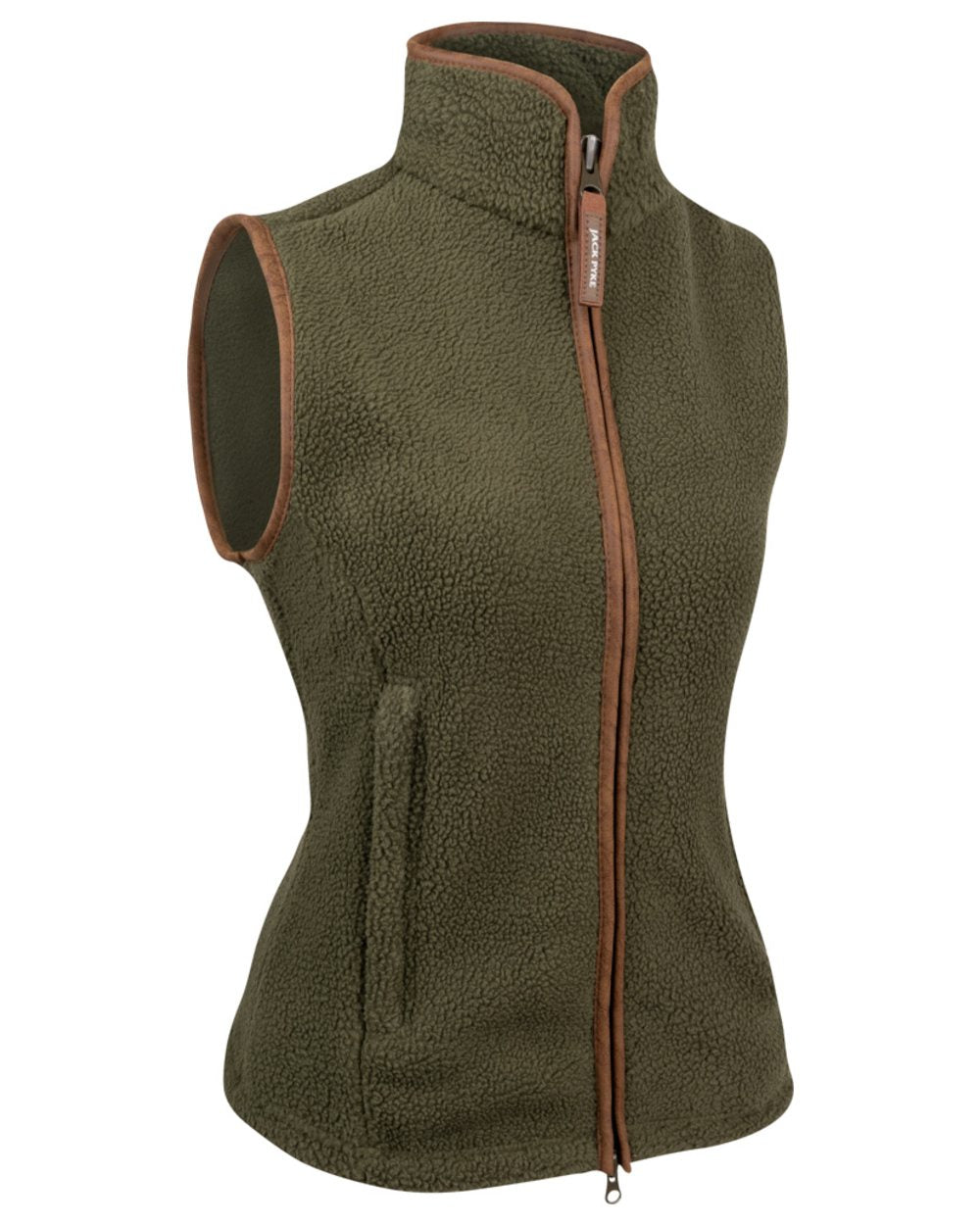 Olive coloured Jack Pyke Ladies Sherpa Fleece Gilet on white background