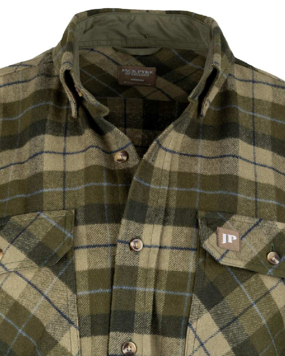 Green coloured Jack Pyke Mens Bleasdale Heavy Flannel Shirt on white background