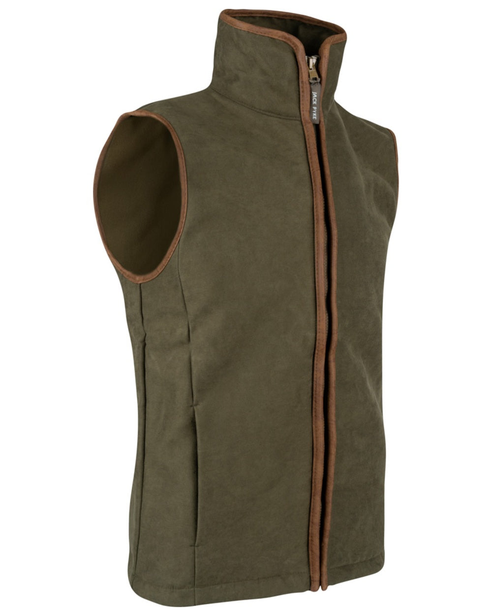 Dark Olive coloured Jack Pyke Mens Technical Moleskin Gilet on white background