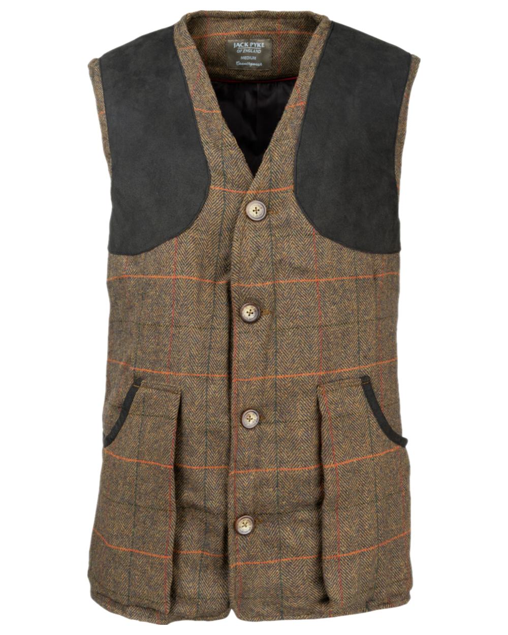 Brown Coloured Jack Pyke Mens Tweed Shooting Vest on white background