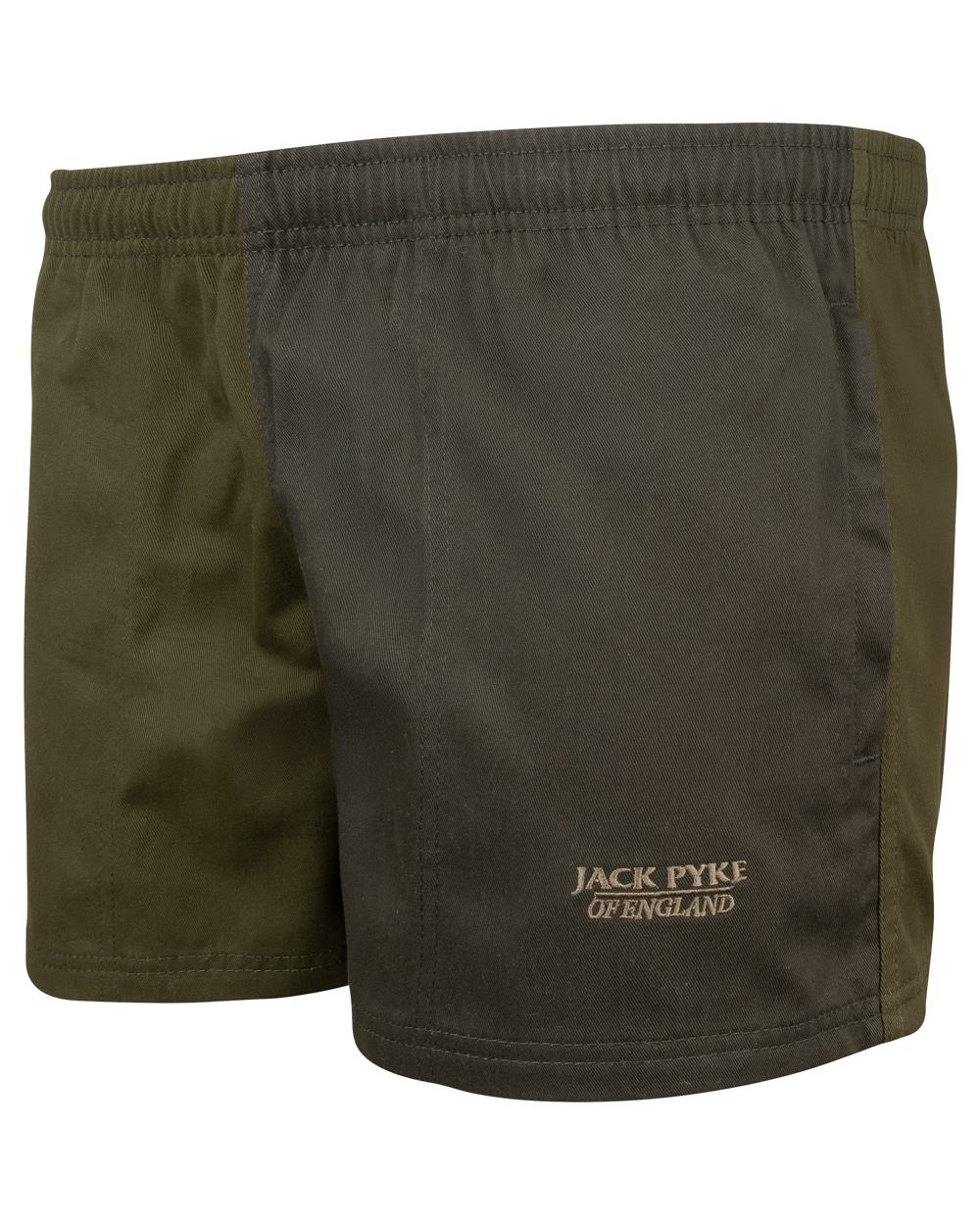 Dark Olive coloured Jack Pyke Mens Yakka Shorts on white background