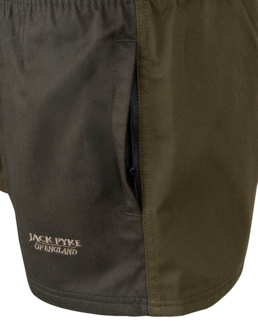 Dark Olive coloured Jack Pyke Mens Yakka Shorts on white background