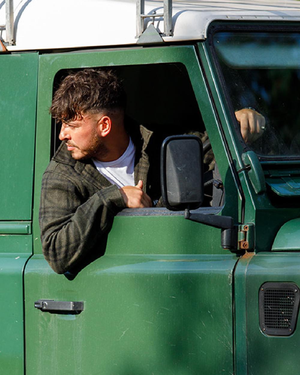 Green Check coloured Jack Pyke Polar Fleece Shirt on truck background