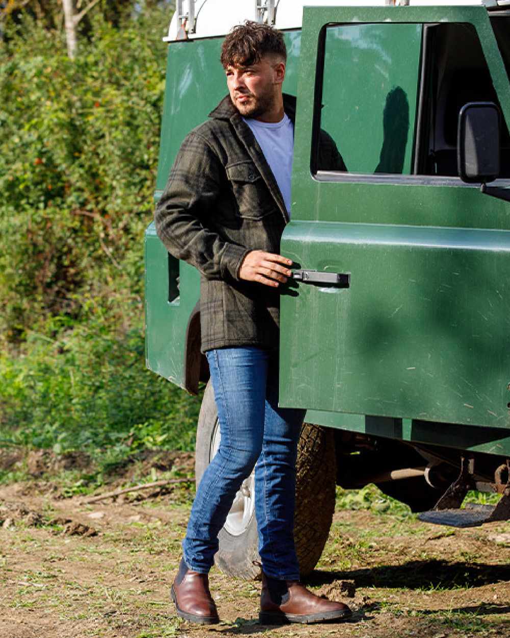 Green Check coloured Jack Pyke Polar Fleece Shirt on tree background