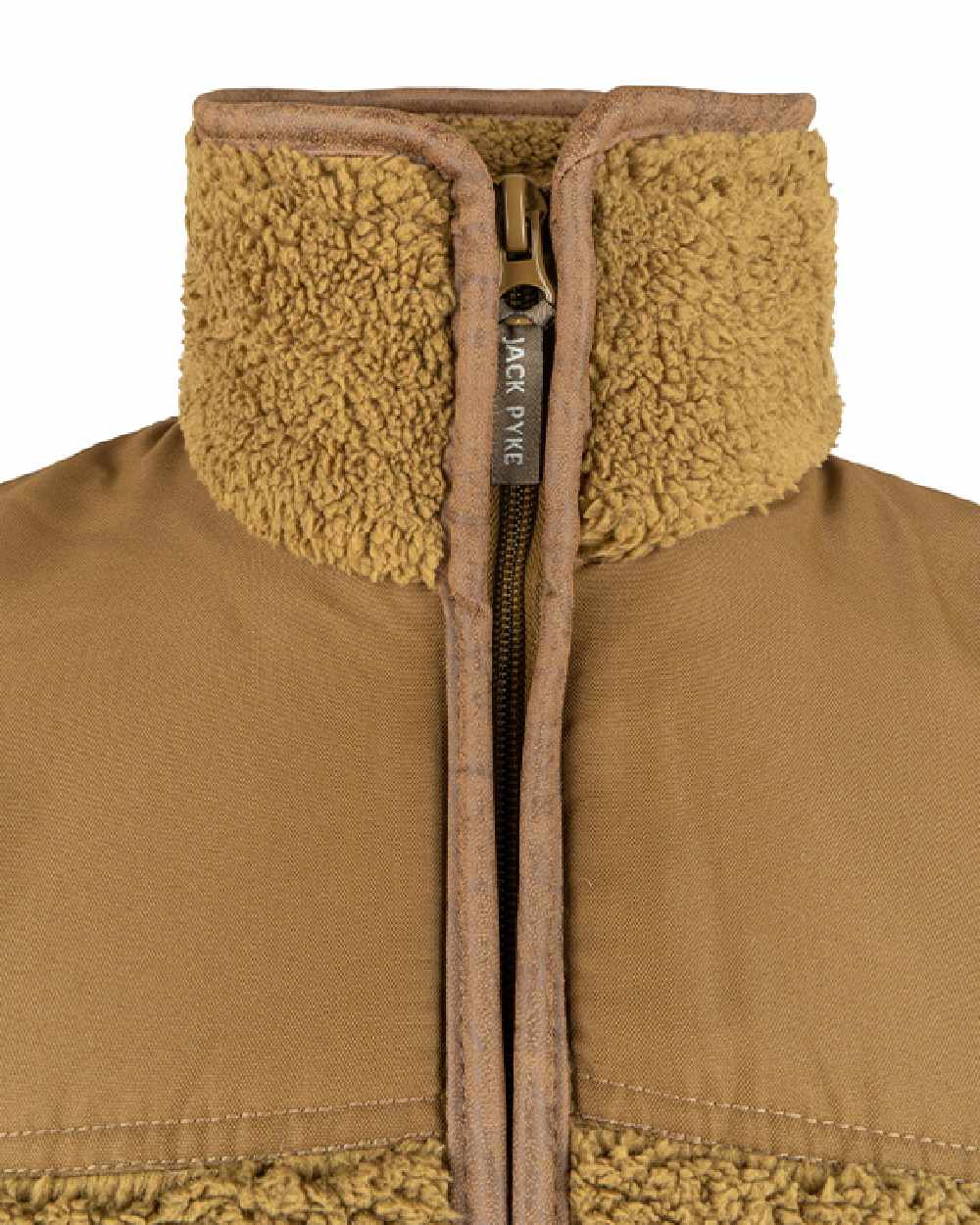 Camel coloured Jack Pyke Sherpa Fleece Gilet on white background