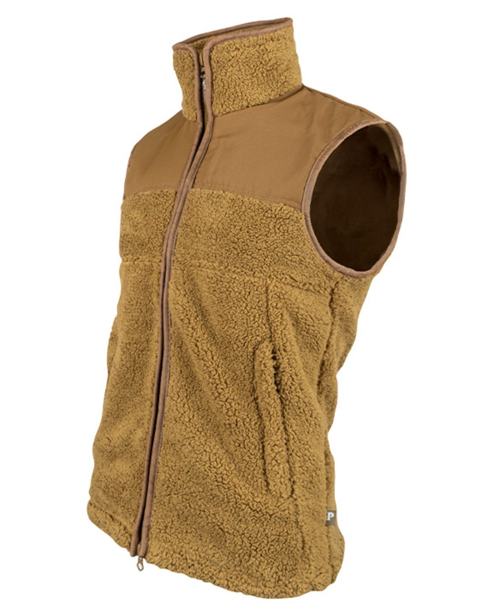 Camel coloured Jack Pyke Sherpa Fleece Gilet on white background