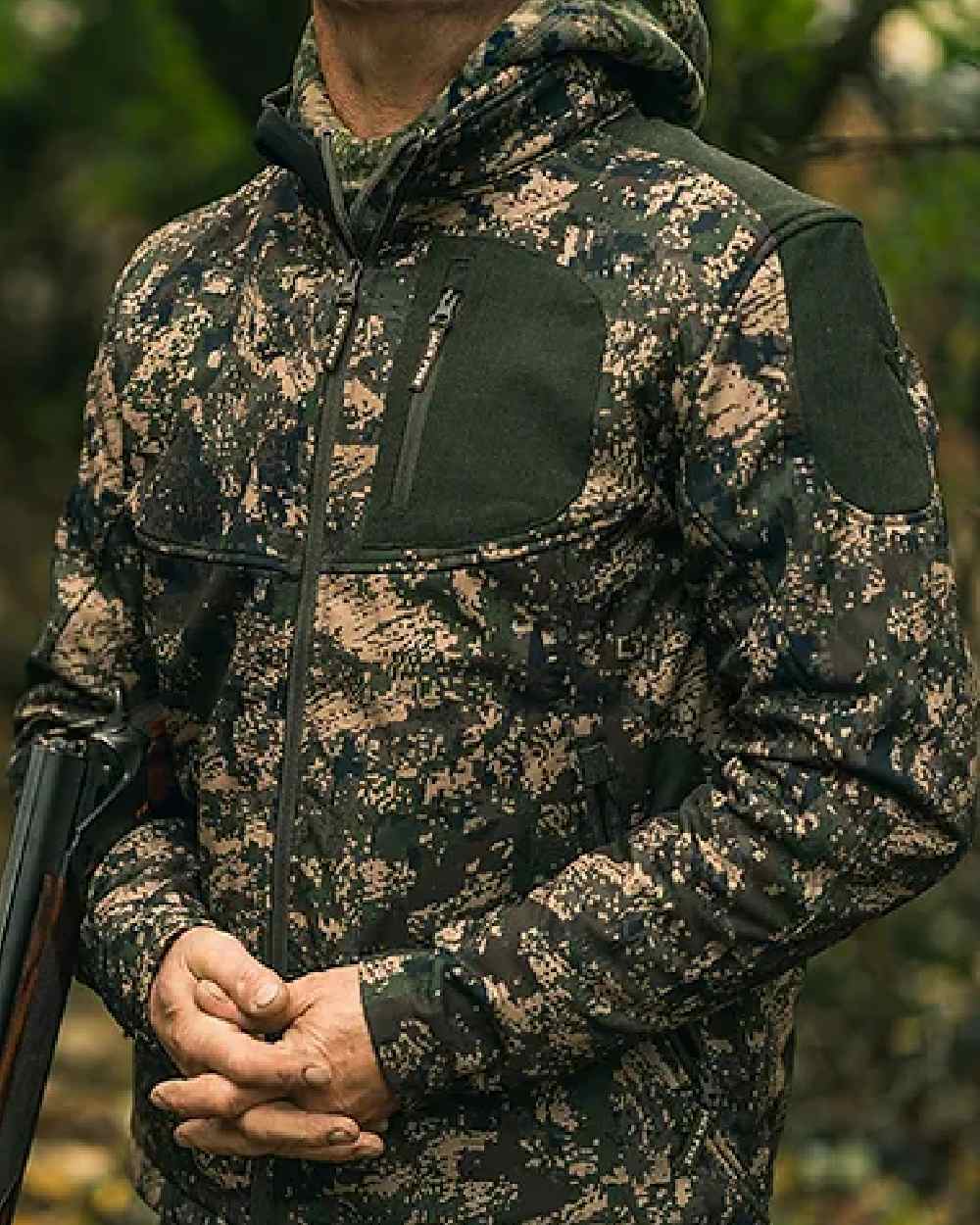 Digicam coloured Jack Pyke Softshell Jacket on forest background