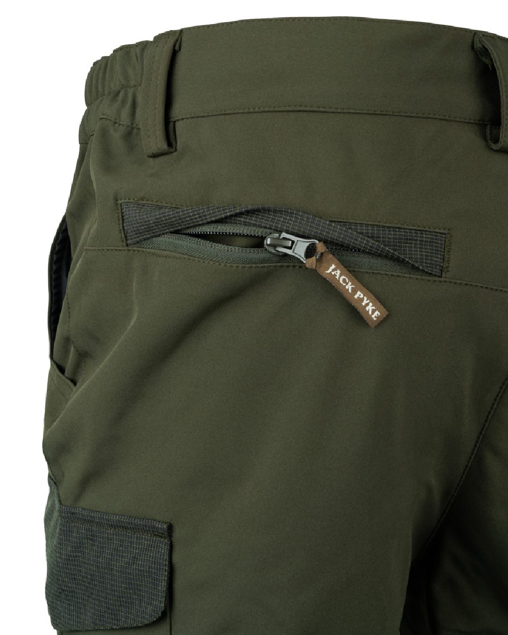 Green coloured Jack Pyke Softshell Trousers on white background