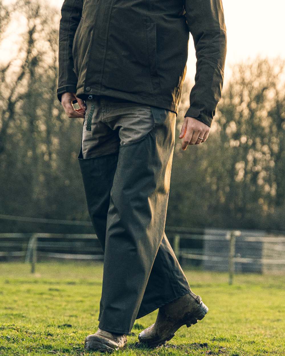 Green coloured Jack Pyke Treggings on grass background