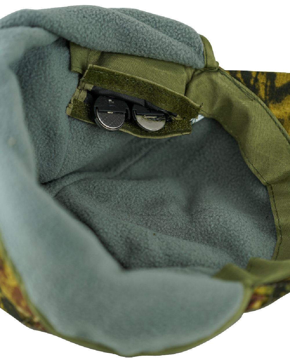 Camo coloured Jack Pyke Wildfowlers Cap With Torch on white background