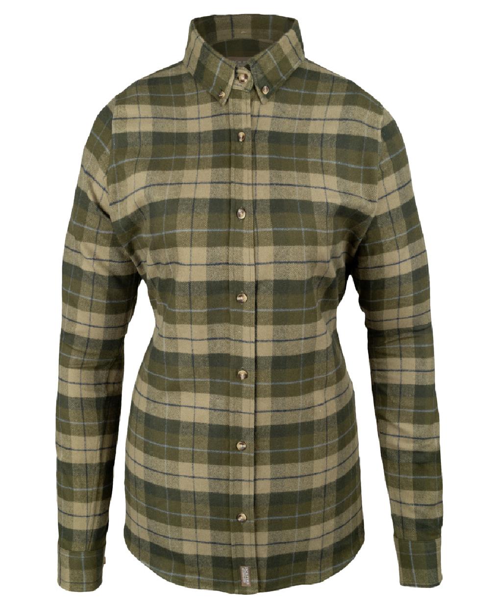 Green coloured Jack Pyke Womens Bleasdale Heavy Flannel Shirt on white background