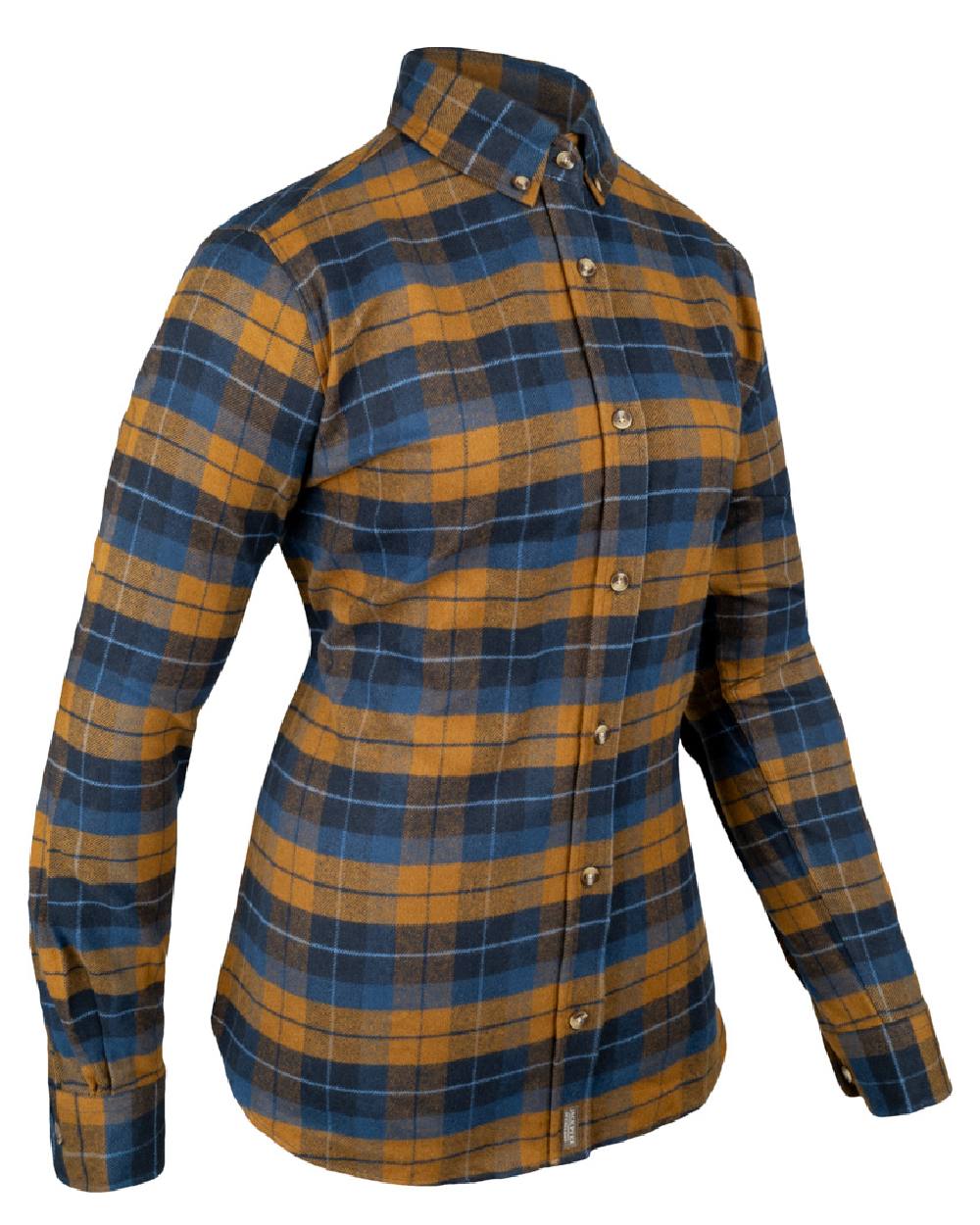 Navy Russet coloured Jack Pyke Womens Bleasdale Heavy Flannel Shirt on white background