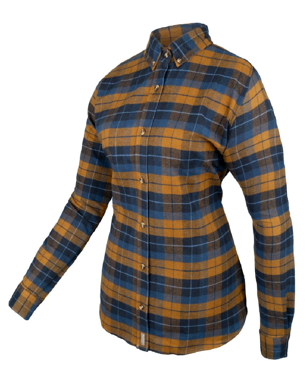 Navy Russet coloured Jack Pyke Womens Bleasdale Heavy Flannel Shirt on white background