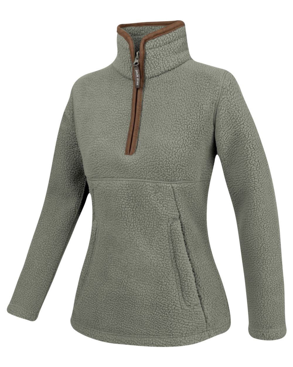 Sage Coloured Jack Pyke Womens Half Zip Sherpa Fleece Pullover on white background