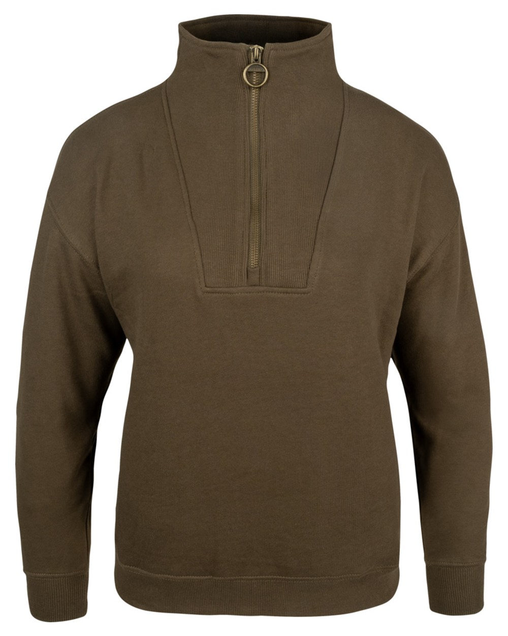 Olive coloured Jack Pyke Womens Half Zip Sweatshirt on white background