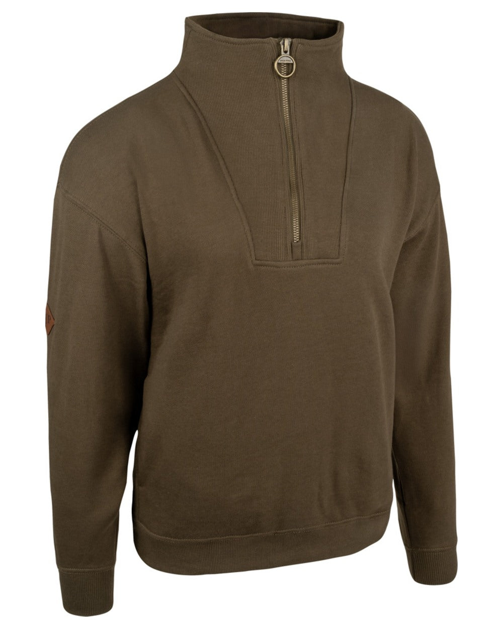 Olive coloured Jack Pyke Womens Half Zip Sweatshirt on white background