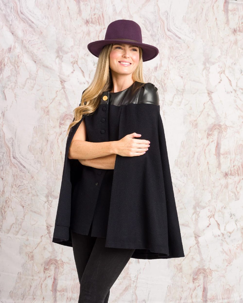 Plum coloured Jack Murphy Boston Crushable Felt Hat on wall background