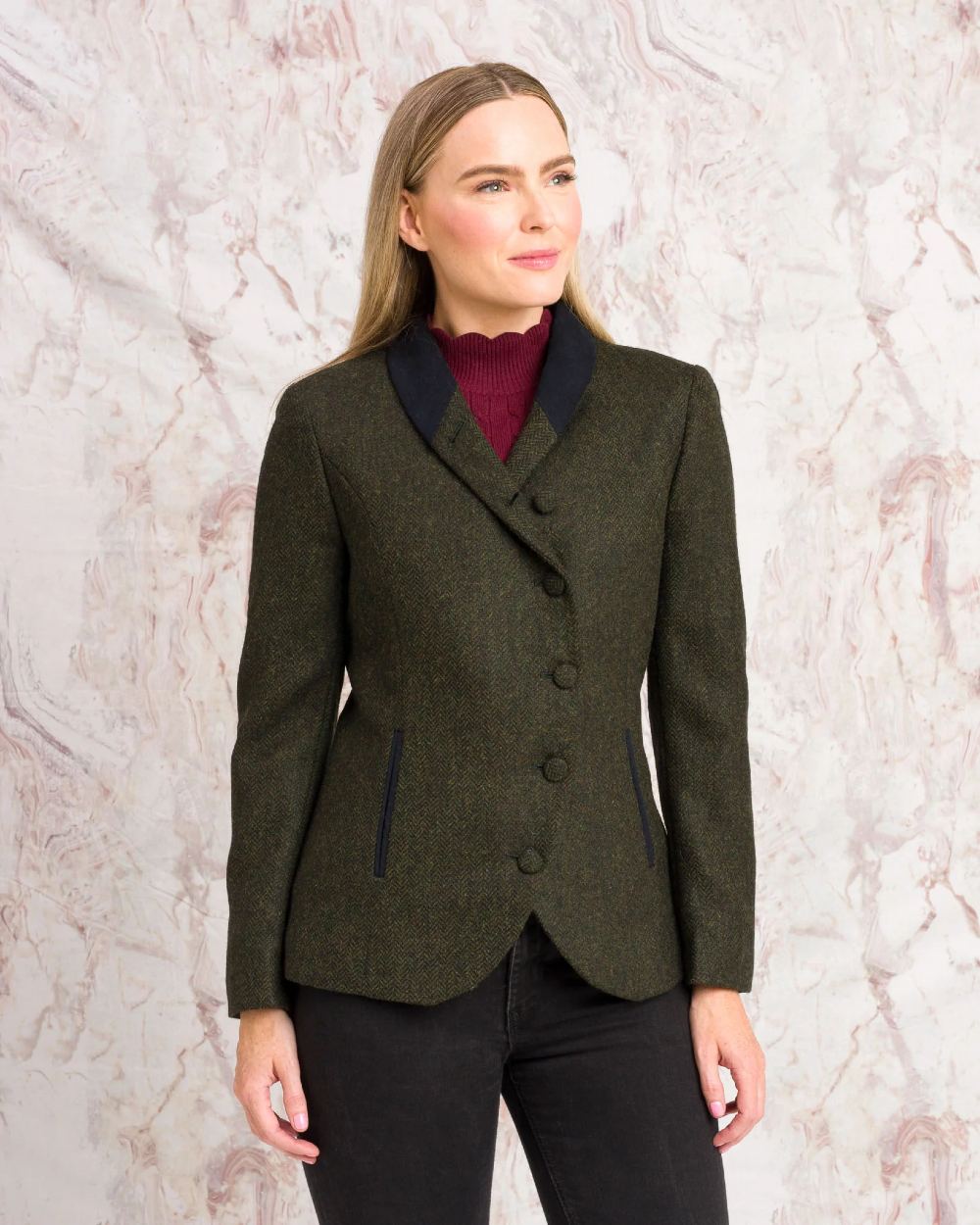 Jack Murphy Nicole Ladies Tweed Jacket in Deep Green Herringbone