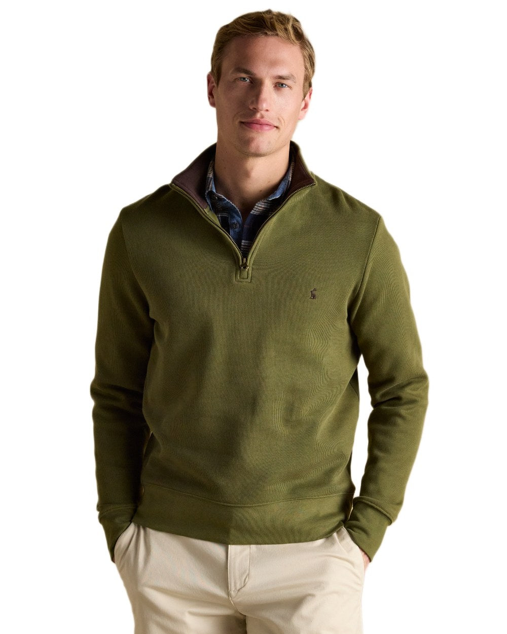 Green Coloured Joules Alistair Quarter Zip Cotton Sweatshirt On A White Background